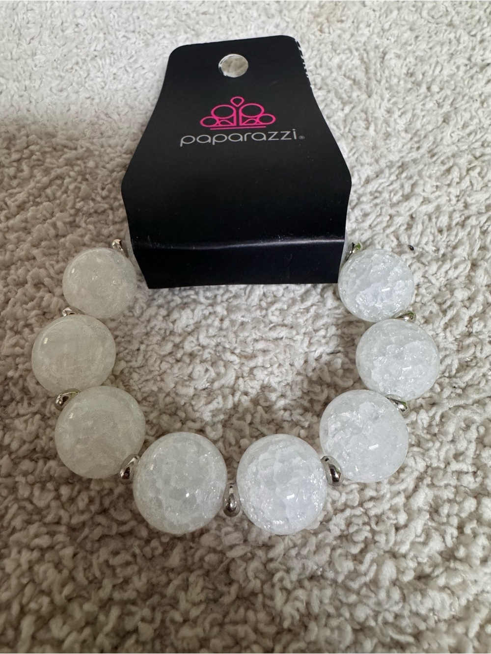 Paparazzi White Crackle Stretch Bracelet with Silver Accents